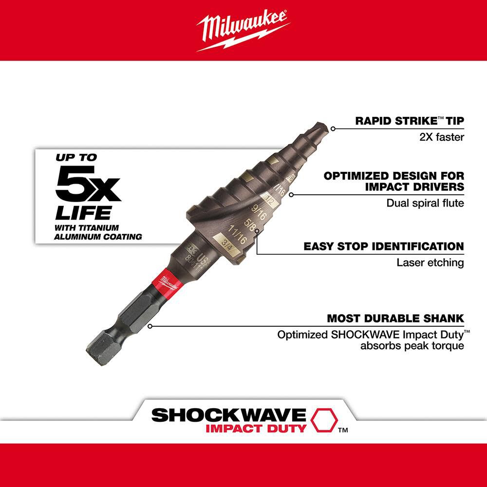 MW SHOCKWAVE Impact Duty Step Bit #3 3/16 - 3/4 in. 48-89-9243 from MW