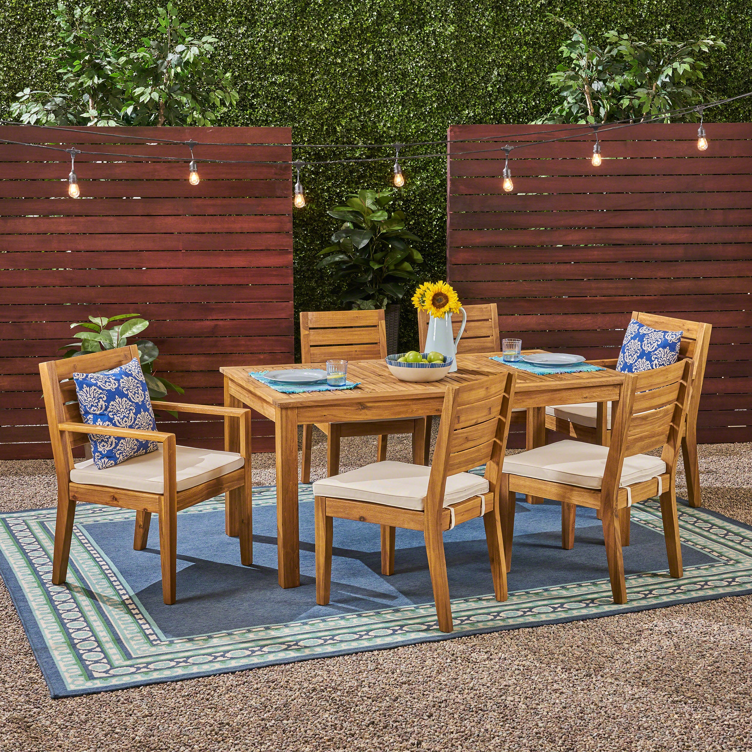 Maddox Outdoor 6-Seater Acacia Wood Expandable Dining Set