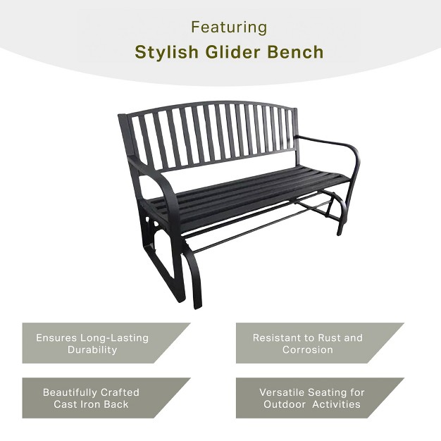 Four Seasons Courtyard Outdoor Patio Bench Glider Backyard Garden Front Porch Or Walking Path Furniture Seat With Powder Coated Steel Frame Black