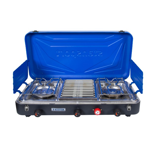 Stansport Double Burner And Grill Propane Stove Blue