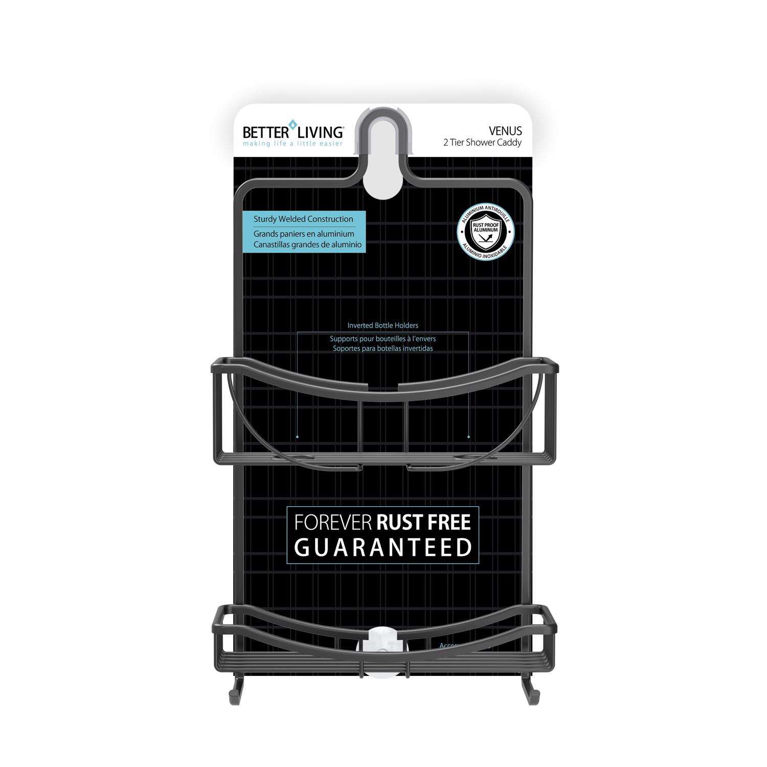 Better Living Venus 19.5 in. H X 4.5 in. W X 11 in. L Matte Black Shower Caddy