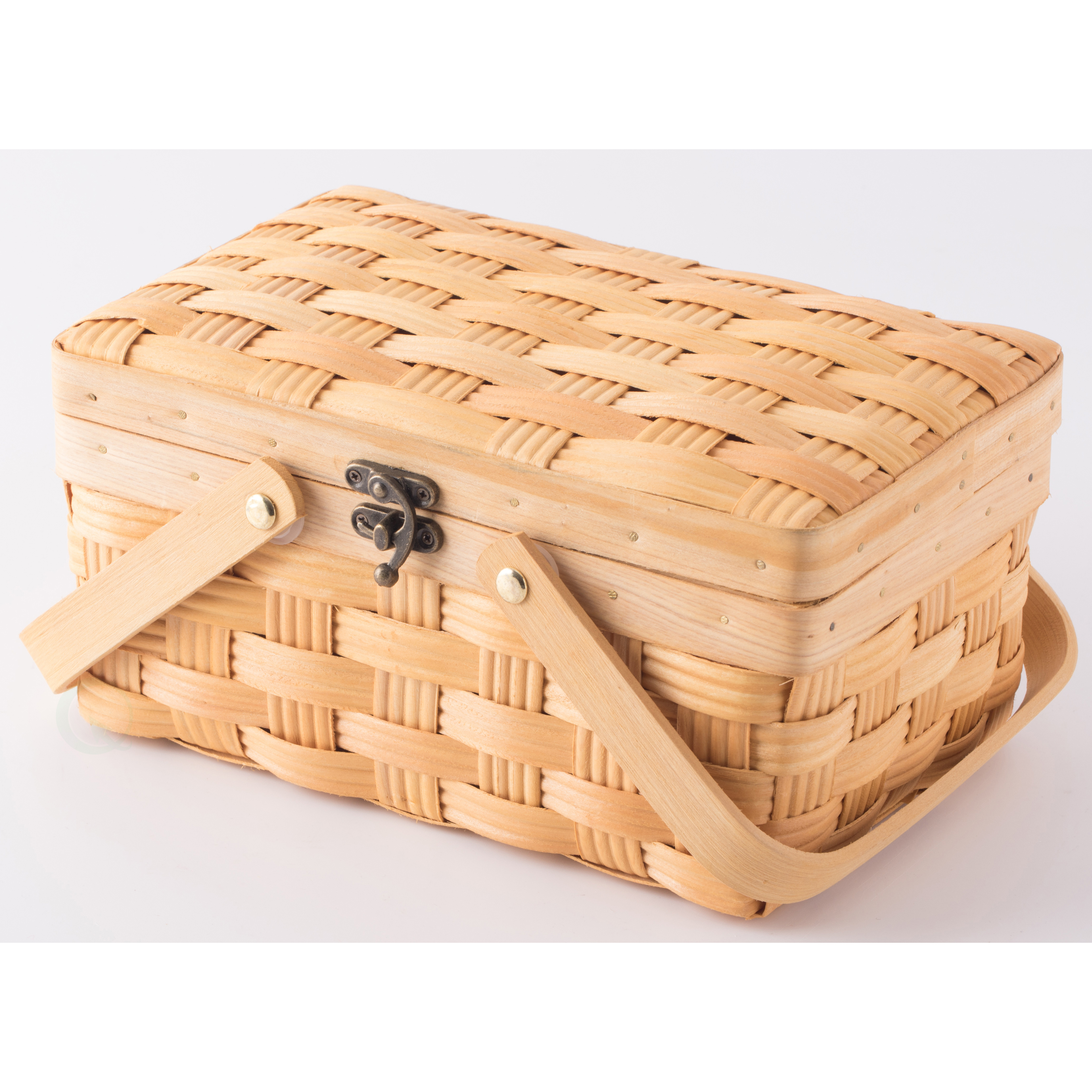 Small Woodchip Picnic Basket with Cover and Folding Handles