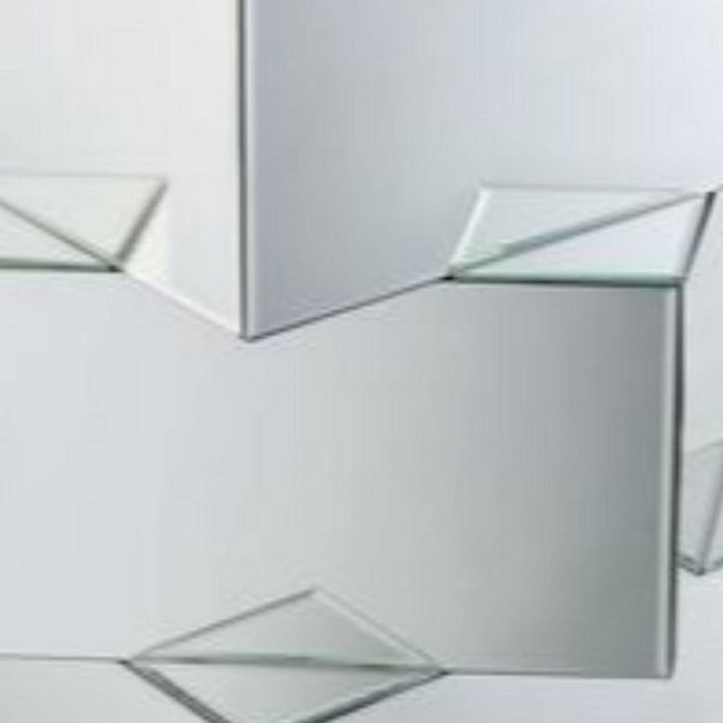 Mirror and Glass End Table with Unique Geometrical Base Design， Silver