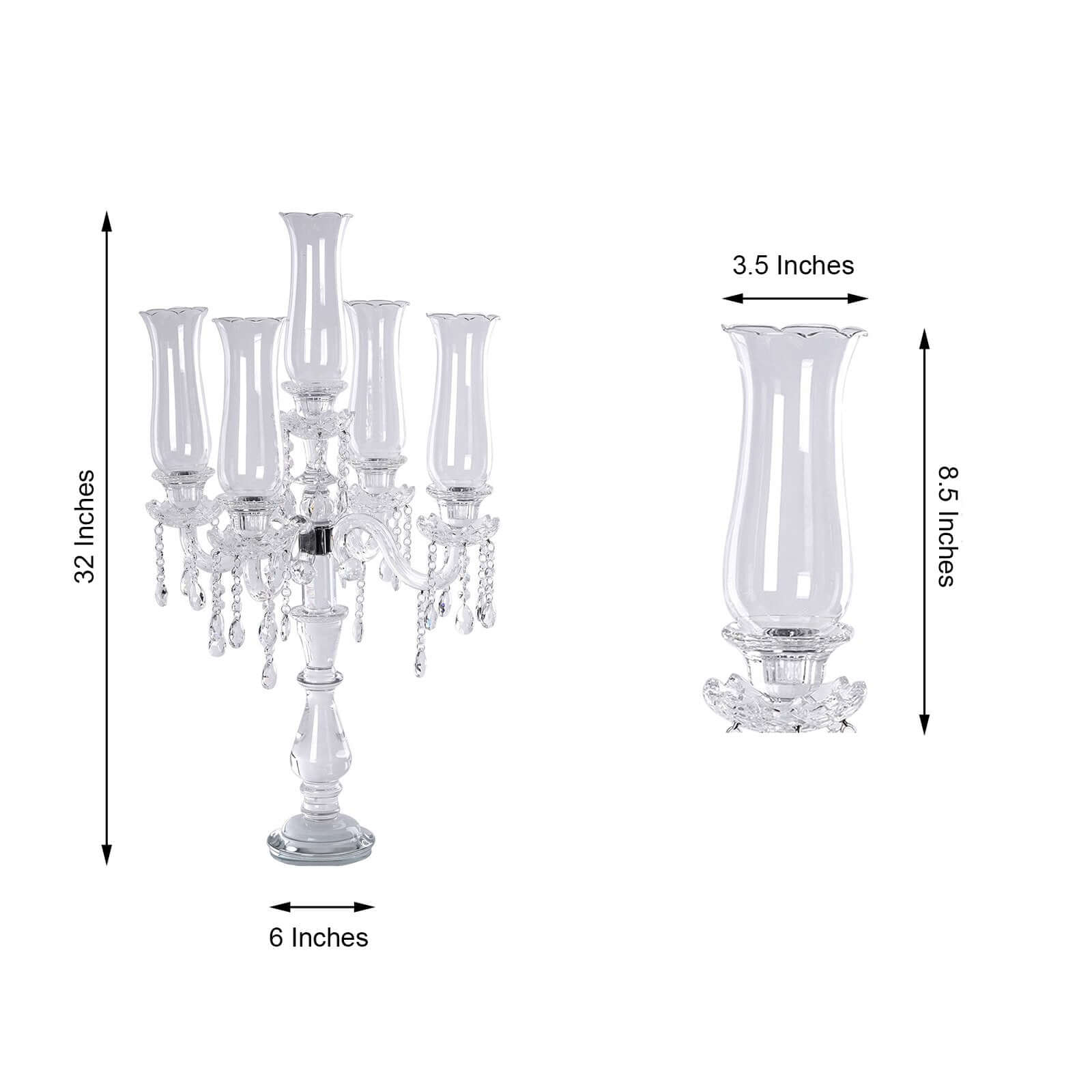 5 Arm Premium Crystal Glass Taper Candle Holder Candelabra With Chandelier Chains 32