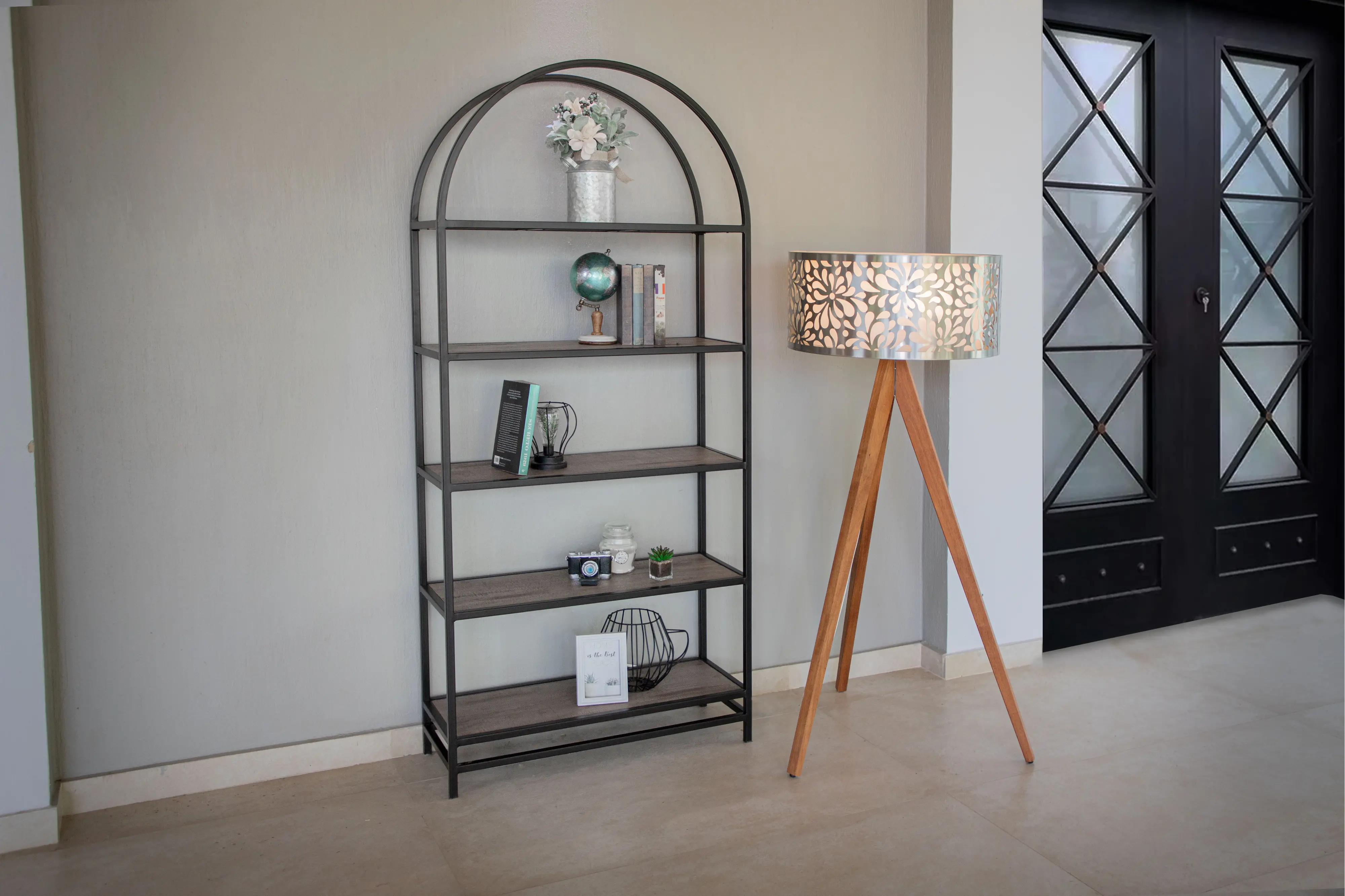 Blacksmith Arched Black Metal Bookcase