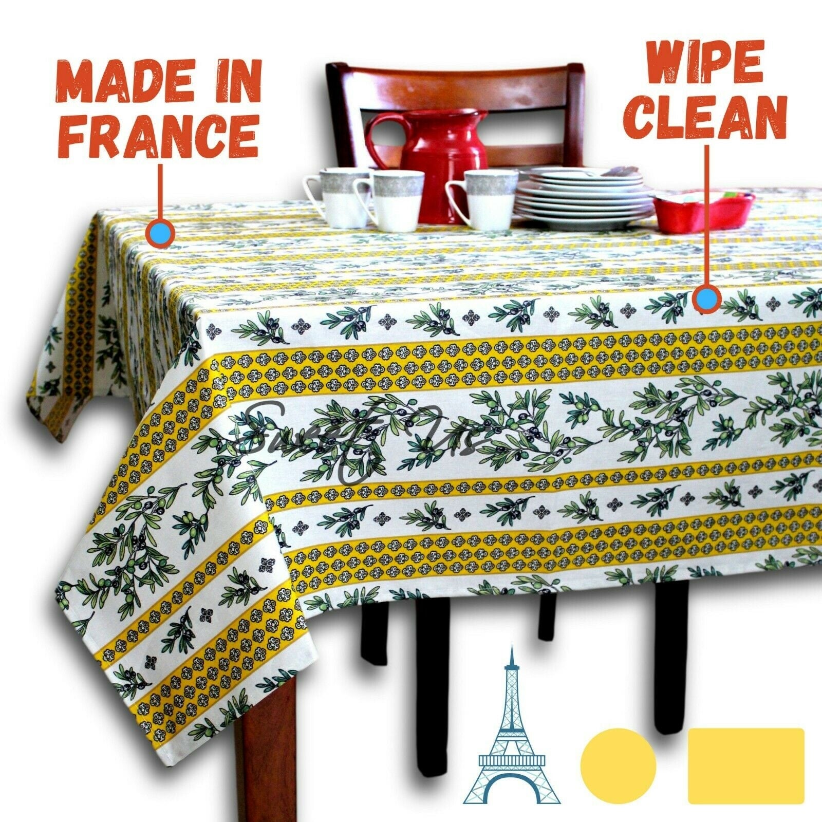 Wipeable Tablecloth Spill Resistant French Fleur Oliviers Collection