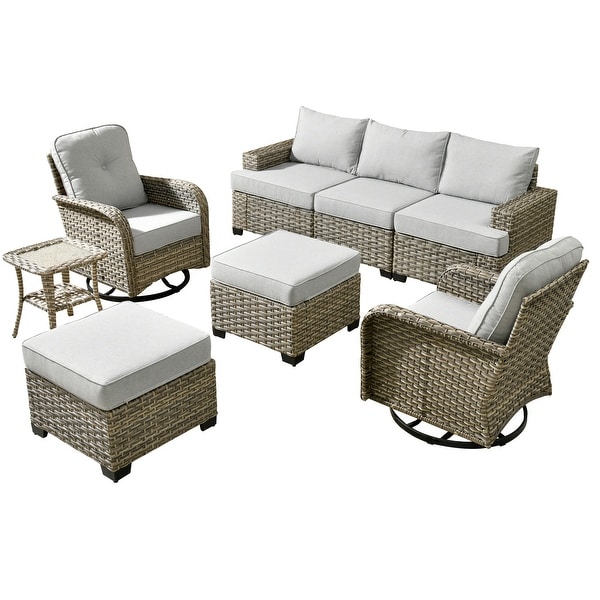 XIZZI 8piece Outdoor Grey Wicker Furniture Conversation Set