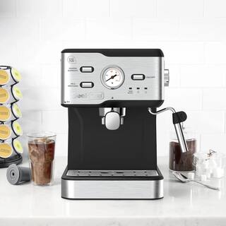 Kahomvis 2-Cup Silver 20-Bar Espresso Machine Coffee Maker with ESE POD Filter Milk Frother Steam Wand Thermometer Water Tank GuBK-LKD0-V5U