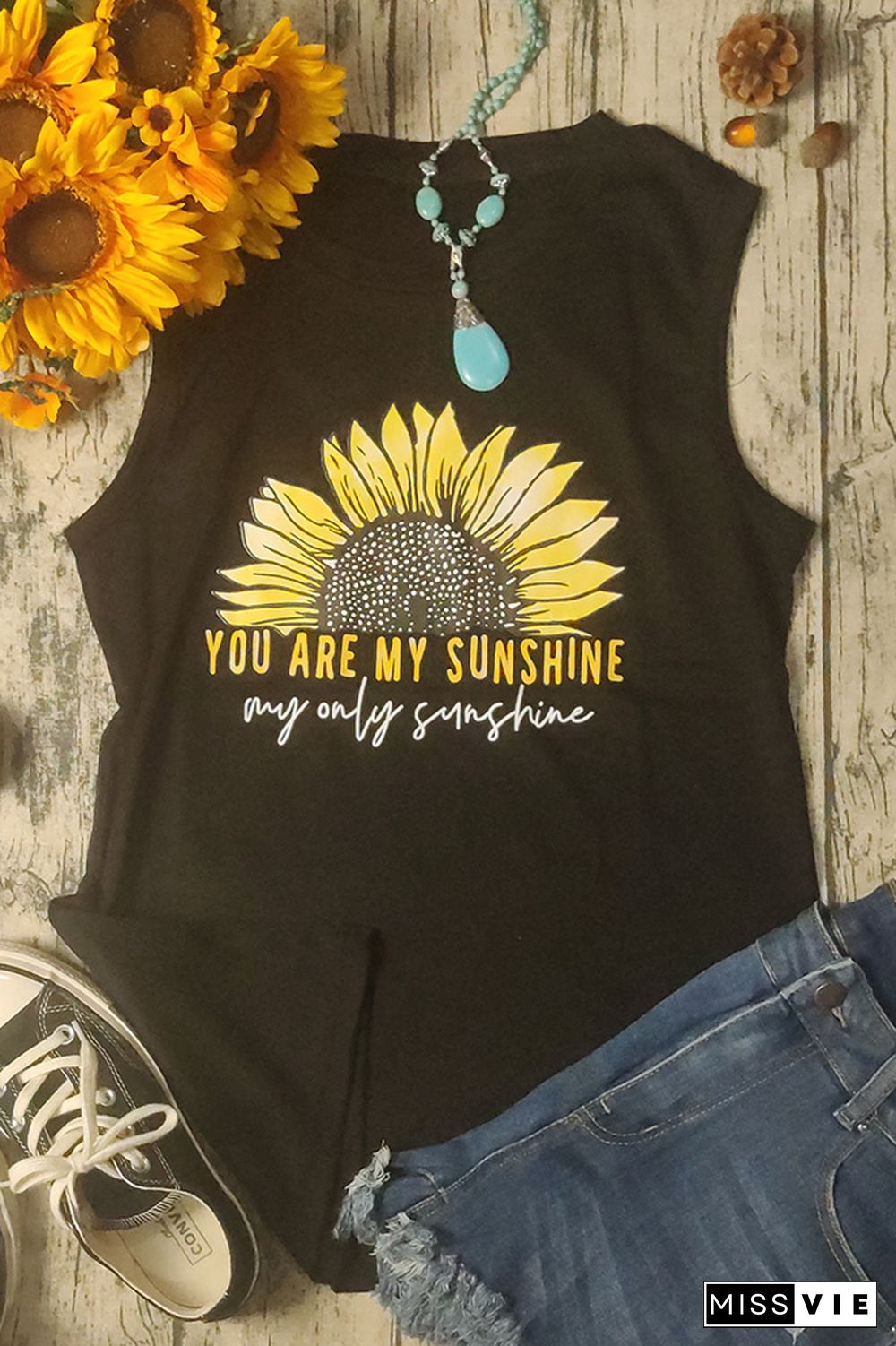 Sunflower Print Graphy Tank Tops