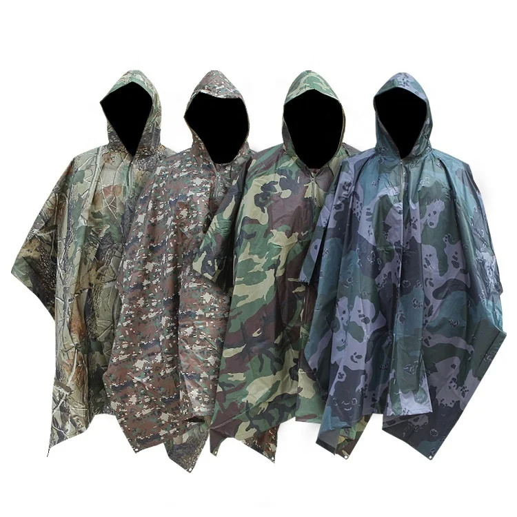 Multifunction Survival Gear Camo Raincoat Camping Mat Waterproof Men Rain Poncho for Motorcycle Hiking