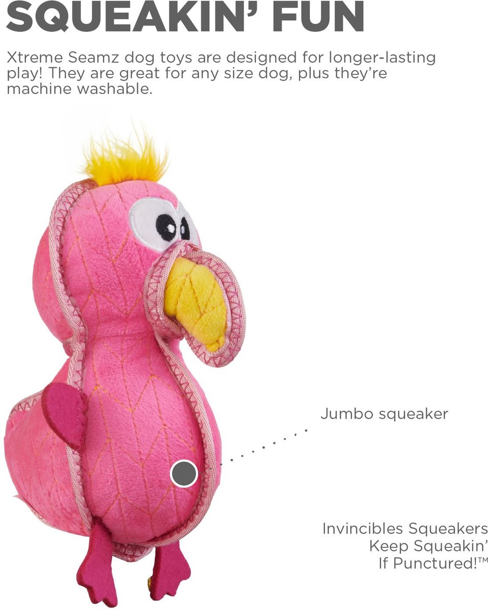 Outward Hound Xtreme Seamz Flamingo Squeaky Durable Dog Toy， Pink， Medium