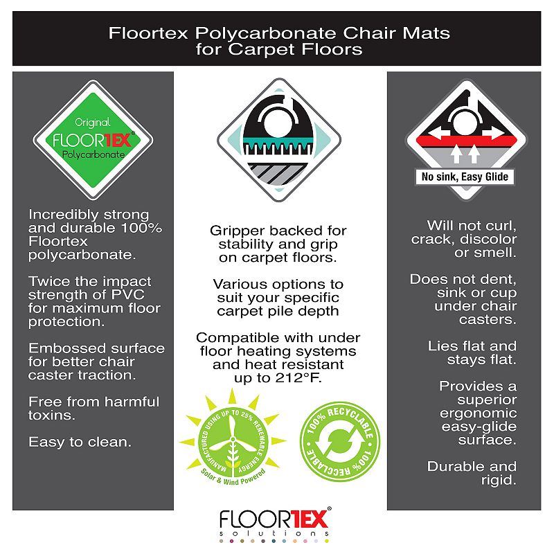 Floortex Ultimate Polycarbonate Corner Workstation Chair Mat for Carpets up to 1/2 Pile - 48 x 60