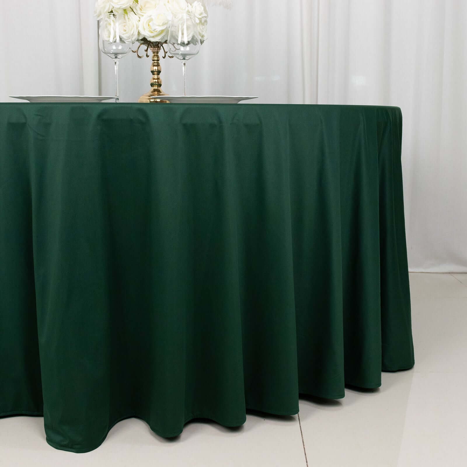 Hunter Emerald Green Premium Scuba Round Tablecloth, Wrinkle Free Polyester Seamless Tablecloth 120