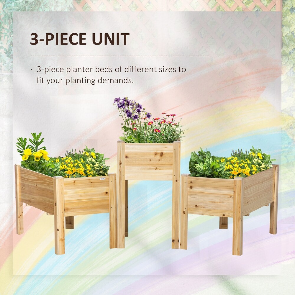 Outsunny Raised Garden Bed Set of 3  Elevated Wood Planter Box with Legs and Bed Liner for Backyard and Patio to Grow Vegetables