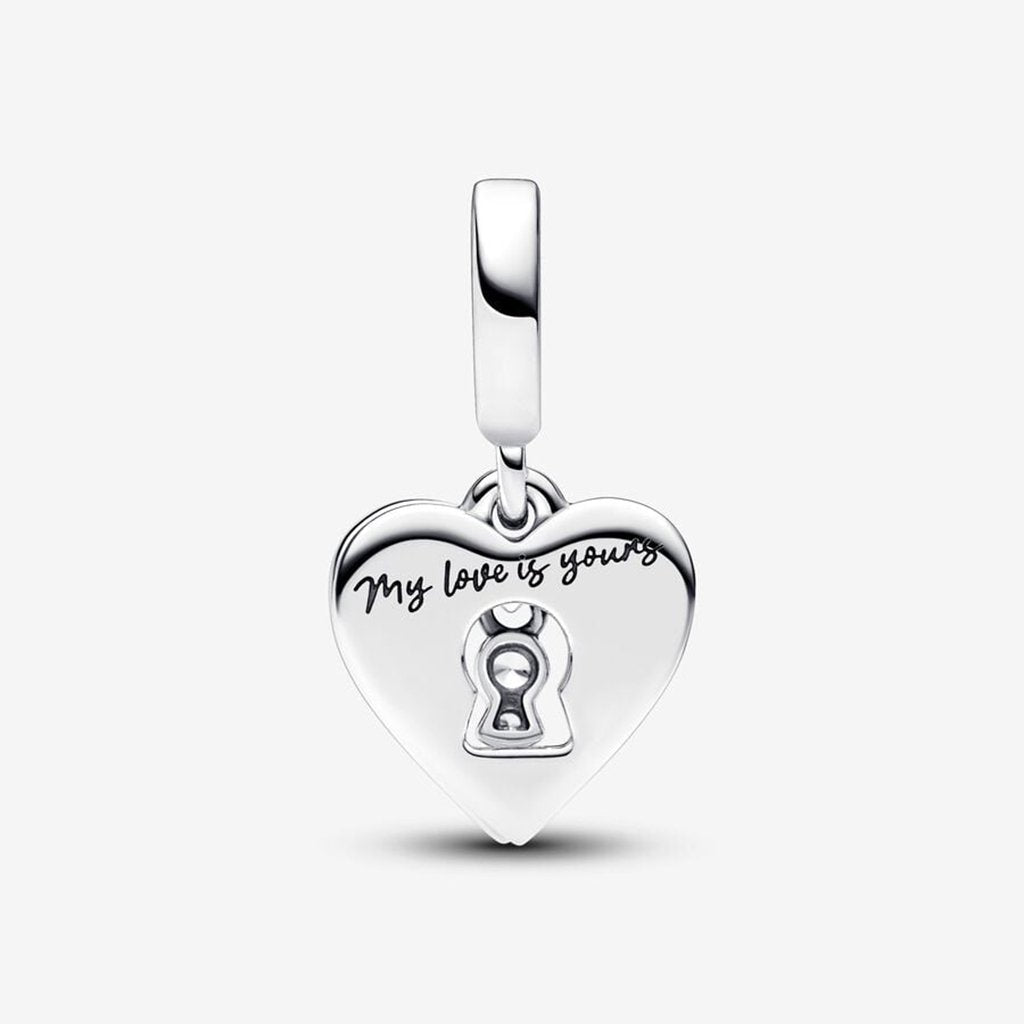 PANDORA  Red Heart & Keyhole Double Dangle Charm in Sterling Silver