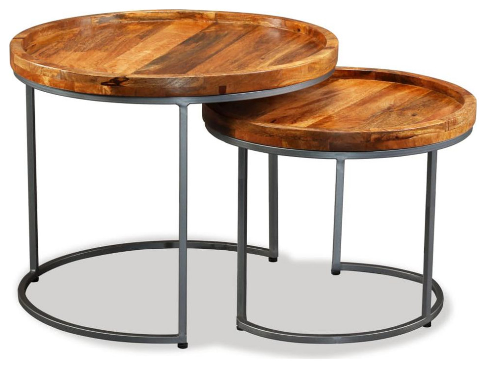 Vidaxl Side Table Set 2 Pieces Solid Mango Wood  244585   Industrial   Coffee Table Sets   by vidaXL LLC  Houzz