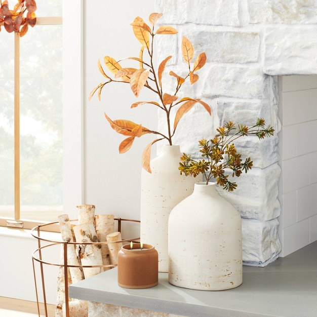 Distressed Ceramic Vase Natural White With Magnolia