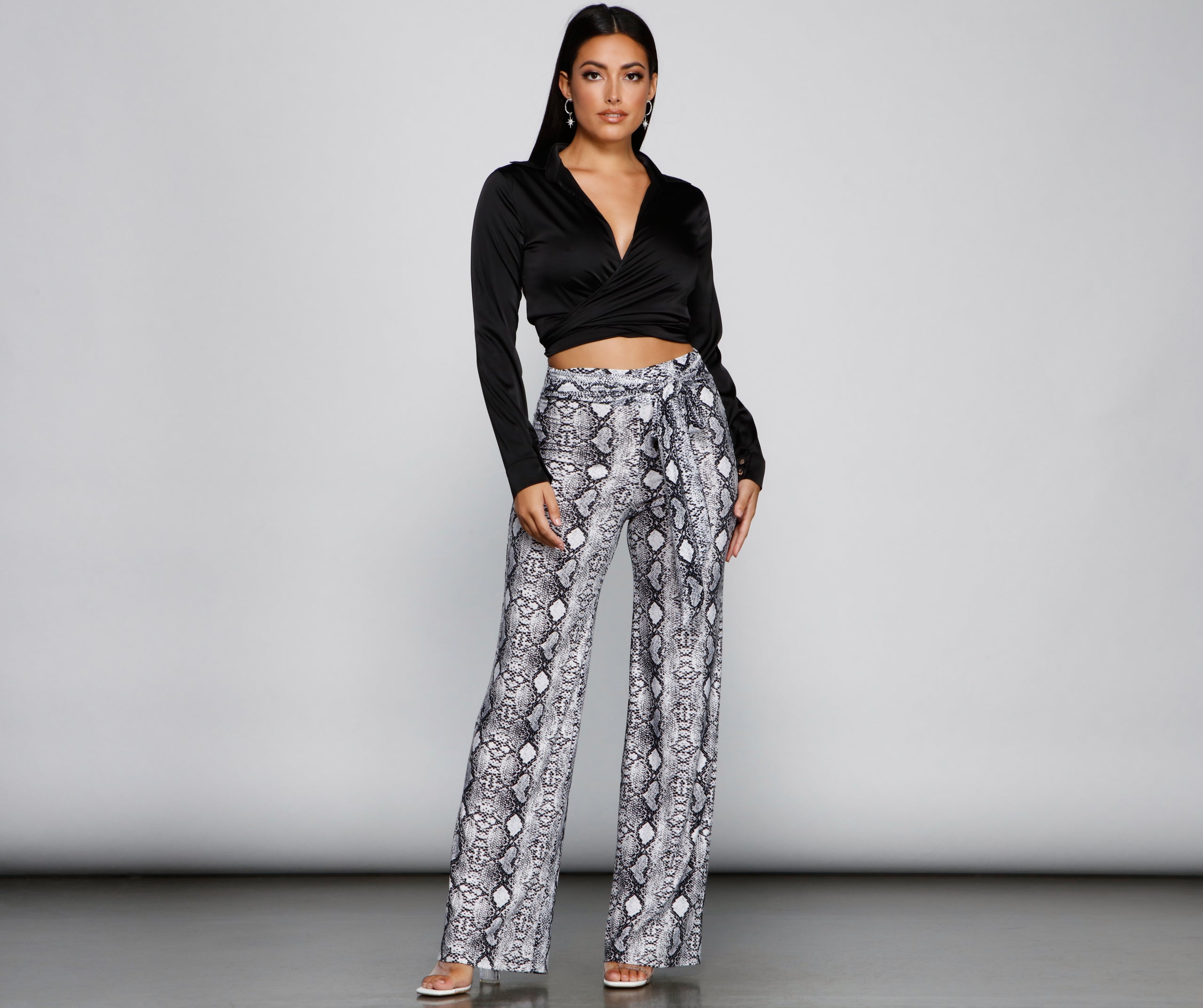 So Sassy Tie Waist Snake Print Pants