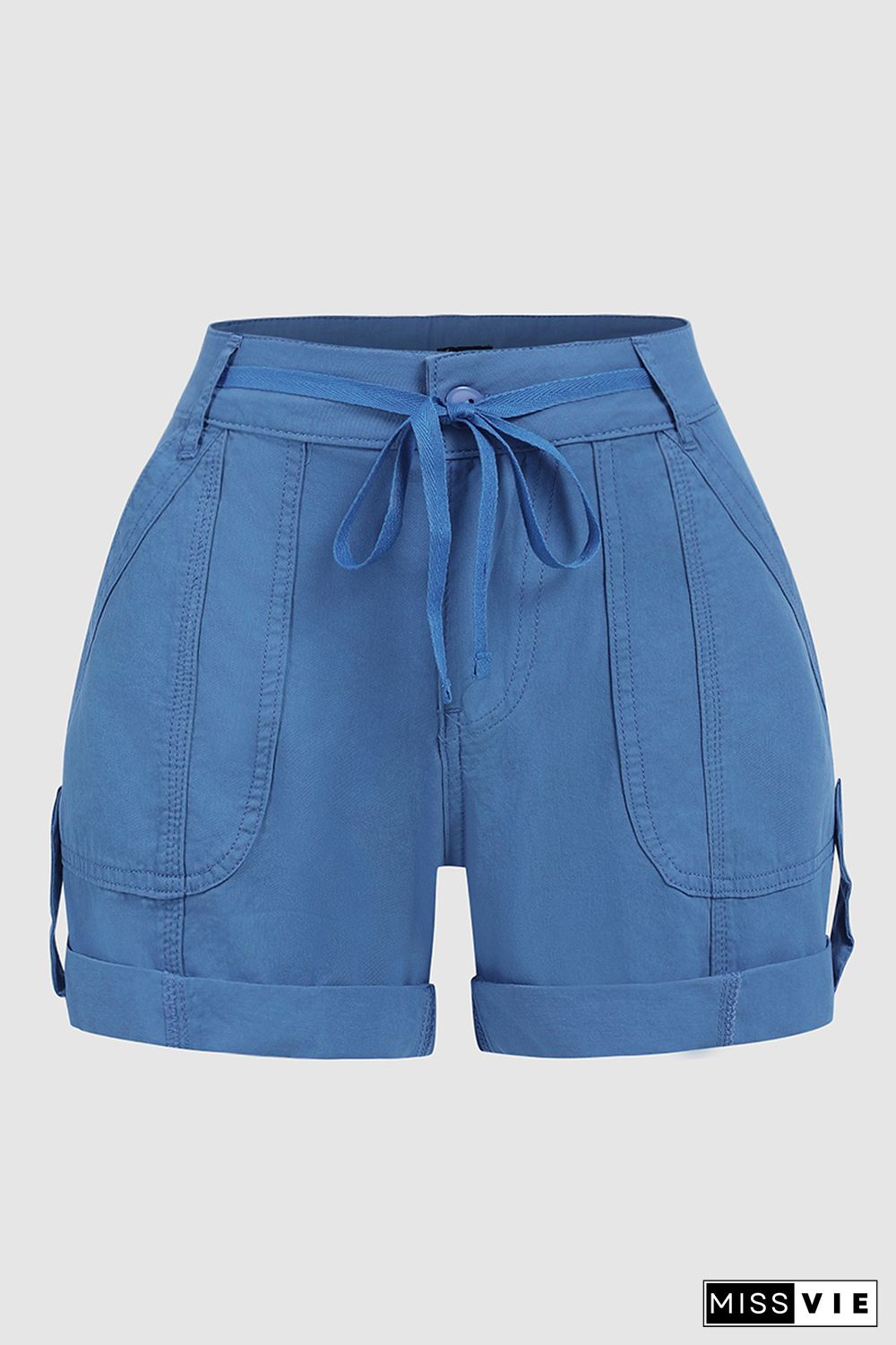 Drawstring Slant Pocket Roll Hem Shorts