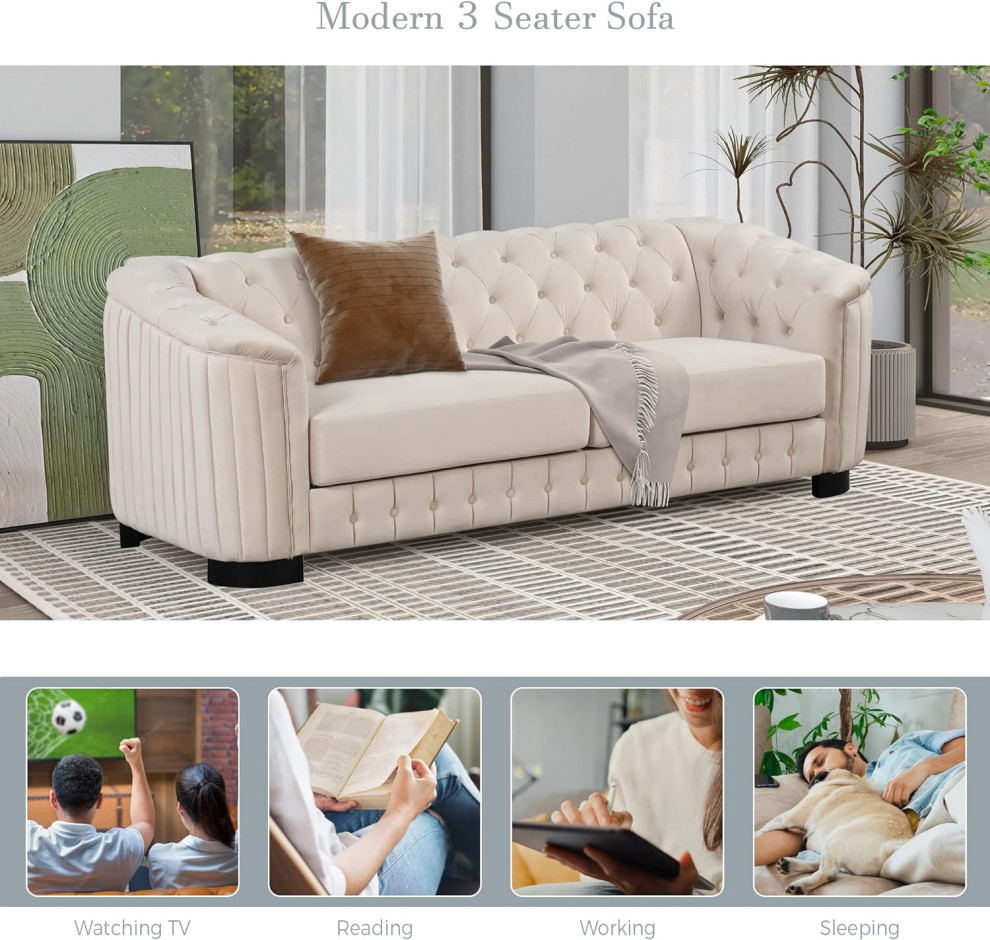 Mid Century Modern Sofa  Curved Silhouette With Velvet Button Tufting   Midcentury   Sofas   by Decor Love  Houzz