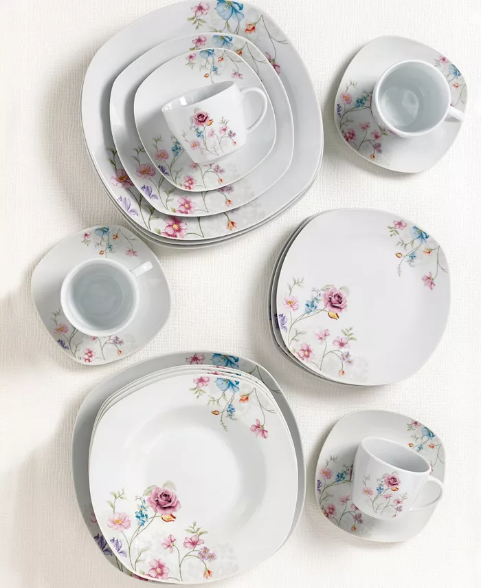 Lorren Home Trends Small Floral Design Square Dinnerware Set 20 Piece