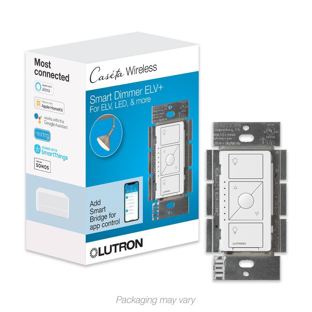 Lutron Caseta Smart Lighting Dimmer Switch for ELV Bulbs 250W LED Bulbs White (PD-5NE-WH) PD-5NE-WH