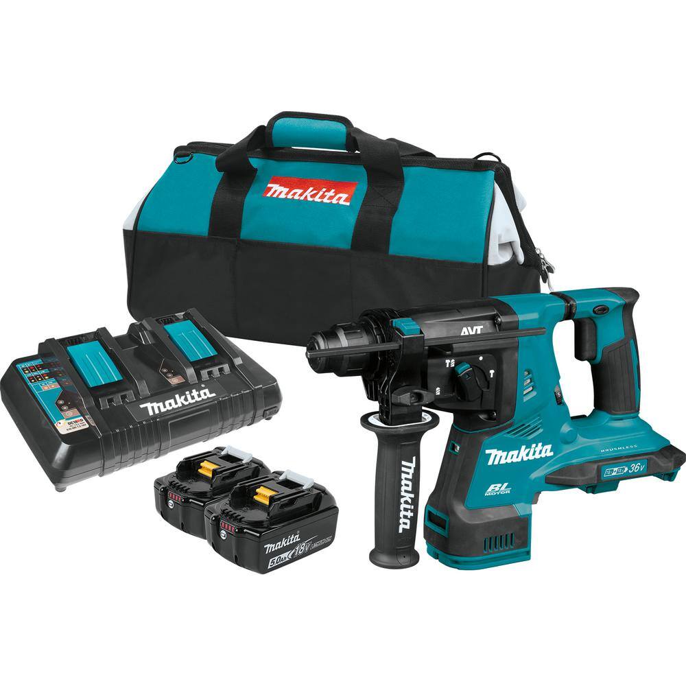 Makita 18V X2 LXT Lithium-Ion 36V 1-18 in. Brushless Cordless Rotary Hammer Kit 5.0 Ah XRH08PT