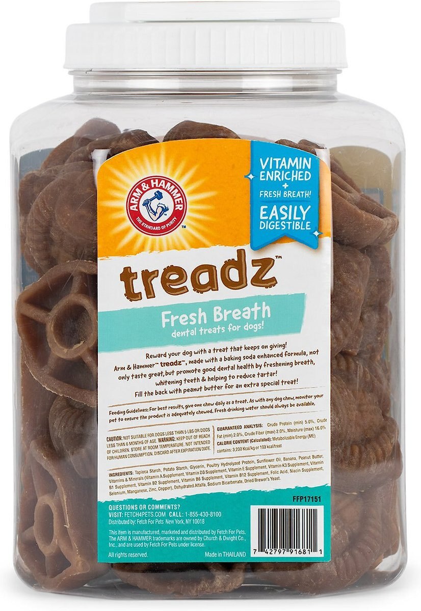 Arm and Hammer Treadz Fresh Breath Peanut Butter Banana Flavor Dog Dental Chews