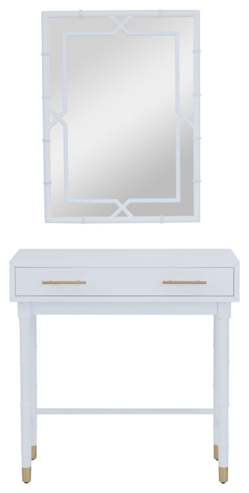 Contemporary Console Table  ampWall Mirror  Drawer With Golden Pulls  Smooth White   Midcentury   Console Tables   by Decor Love  Houzz