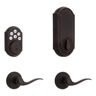 Kwikset SmartCode 909 Venetian Bronze Single Cylinder Electronic Deadbolt Featuring SmartKey Security and Tustin Passage Lever 909TNL720-11PSMT