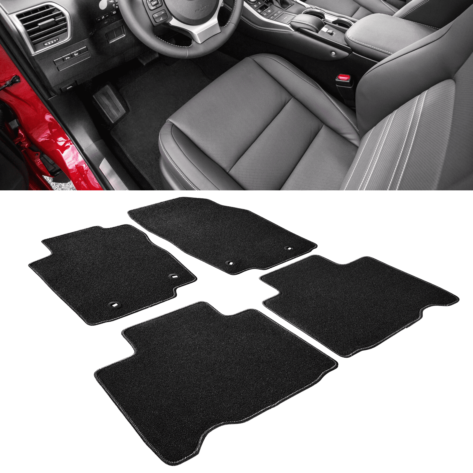 Ikon Motorsports Compatible with 15-21 Lexus NX200 NX300 NX300h OE Factory Style Black Nylon Carpet Car Floor Mats 4pcs Set