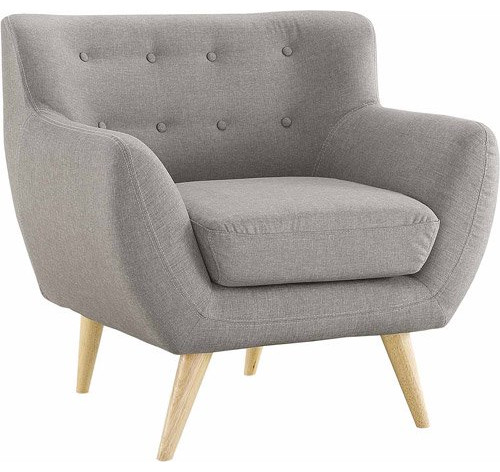 Retro Modern Accent Chair  Natural Rubberwood Legs and Button Tufted Back  Gray   Midcentury   Armchairs And Accent Chairs   by Declusia  Houzz