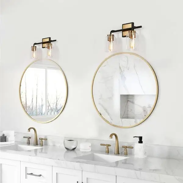 Modern Farmhouse 2-Light Bathroom Vanity Light Black Gold Glass Wall Sconce - 13