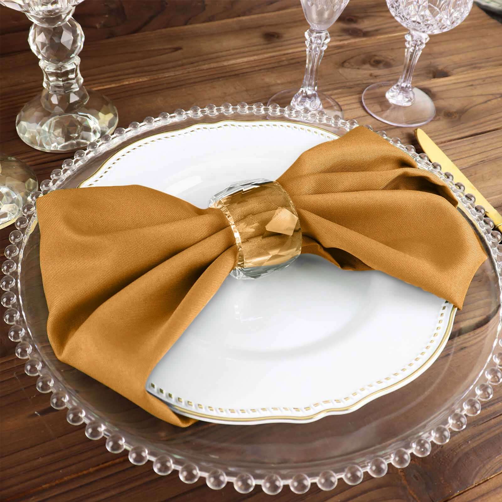 5 Pack Gold Cloth Napkins with Hemmed Edges, Reusable Polyester Dinner Linen Napkins - 17