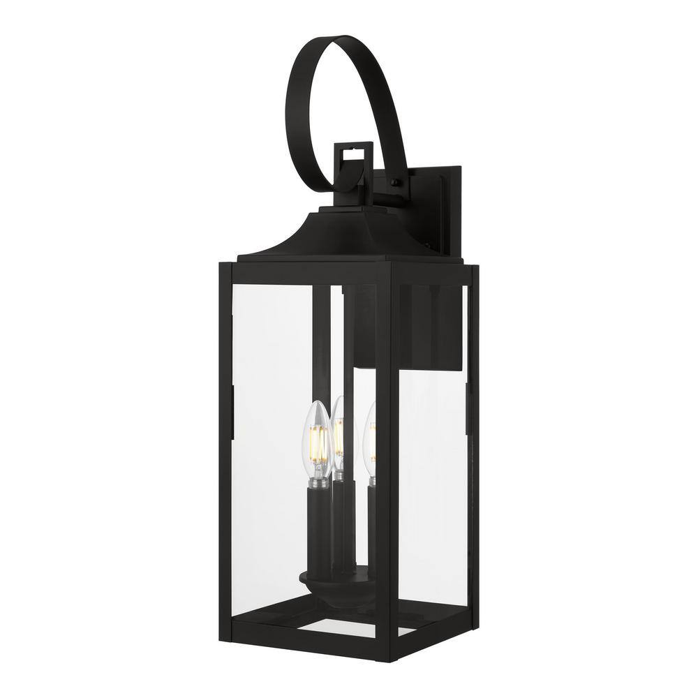 Home Decorators Collection Havenridge 3-Light Matte Black Hardwired Outdoor Wall Lantern Sconce with Clear Glass (1-Pack) KSZ1603AX-01MB