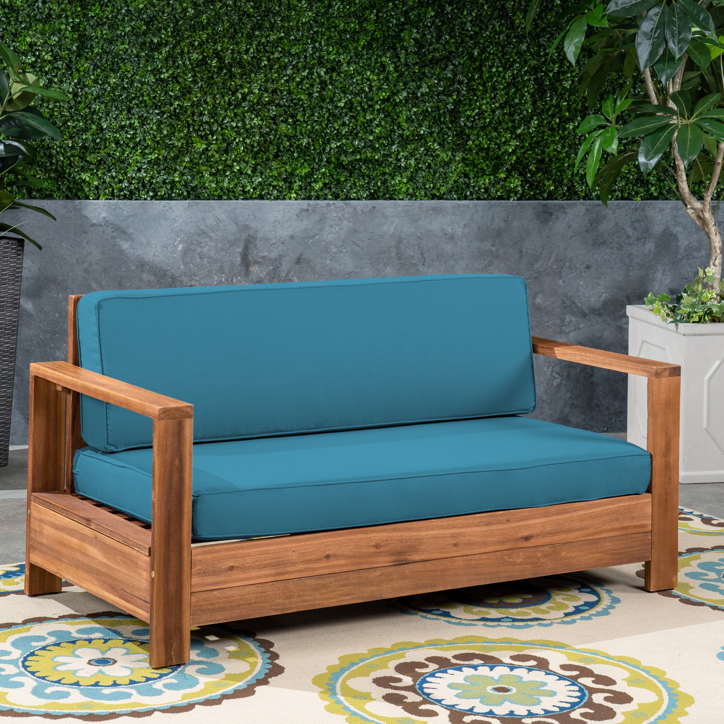 Lily Outdoor Acacia Wood Loveseat