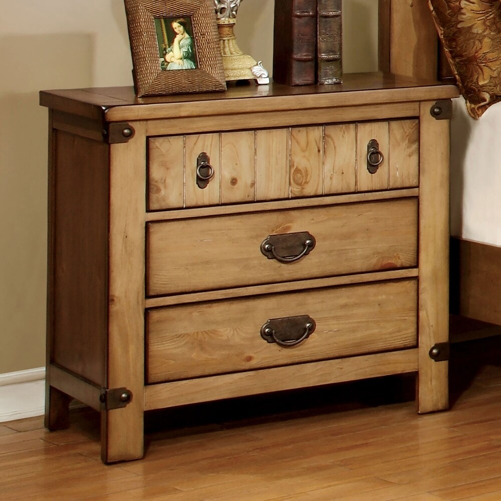 Cottage Style Nightstand with 3 Drawers in Weathered Elm