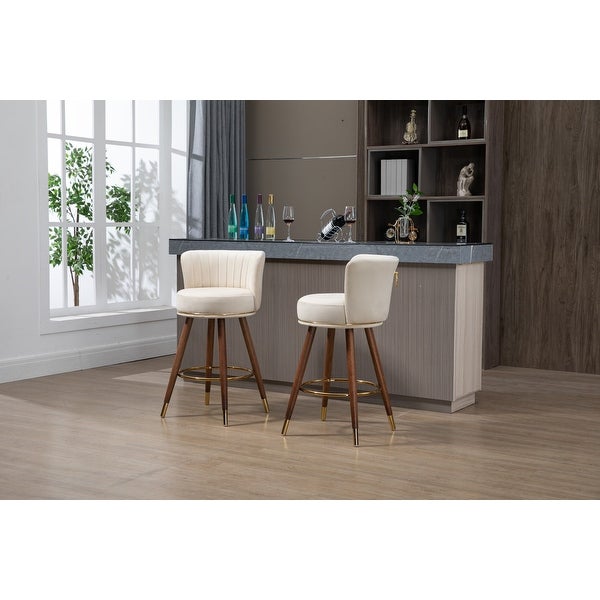 Bar Stools Set of 2， Modern Upholstered Counter Height Bar Chairs with Solid Wood Legs and Footrest for Home Bar Kitchen