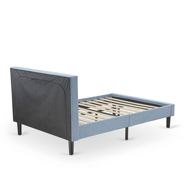 Fannin Full Size Bedroom Set with Wood Bed Frame and a Mid Century Modern Nightstand - Denim Blue Linen Fabric - - 33887394