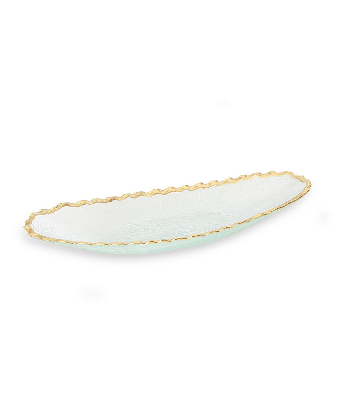 Classic Touch 15L Glass Oval Tray With Gold Edge