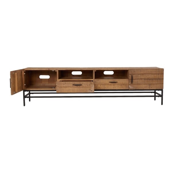 Lyla 76 Inch Reclaimed Wood TV Media Entertainment Console， Brown， Black