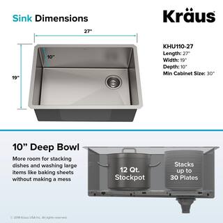 KRAUS Standart PRO Undermount Stainless Steel 27 in. Single Bowl Kitchen Sink KHU110-27