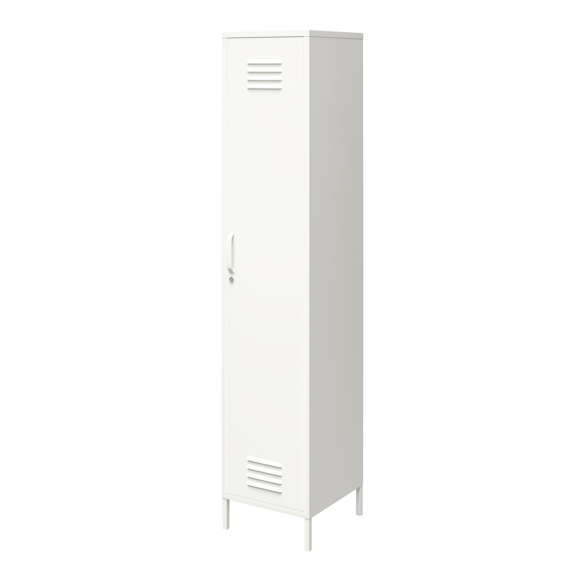 Shadwick 1 Door Tall Single Metal Locker Style Storage Cabinet， White