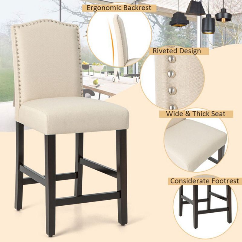 Hivago 2 Pcs Fabric Nail Head Counter Height Dining Side Chairs Set