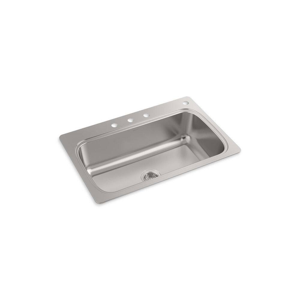 KOHLER Verse 33 in. Drop-in Single Bowl 18 Gauge Stainless Kitchen Sink with 4 Faucet Holes K-RH20060-4-NA