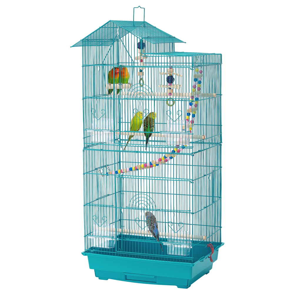 Yaheetech 39''H Metal Parrot Cage Bird cage w/Toys and Swing and Ladder， Teal Blue