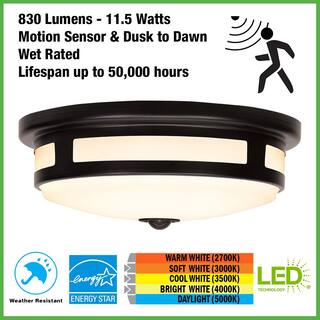 Hampton Bay Greenhaven 11 in. 1-Light Matte Black Motion Sensor LED Outdoor Flush Mount Ceiling Light Color Selectable (4-Pack) 564281011-4PK