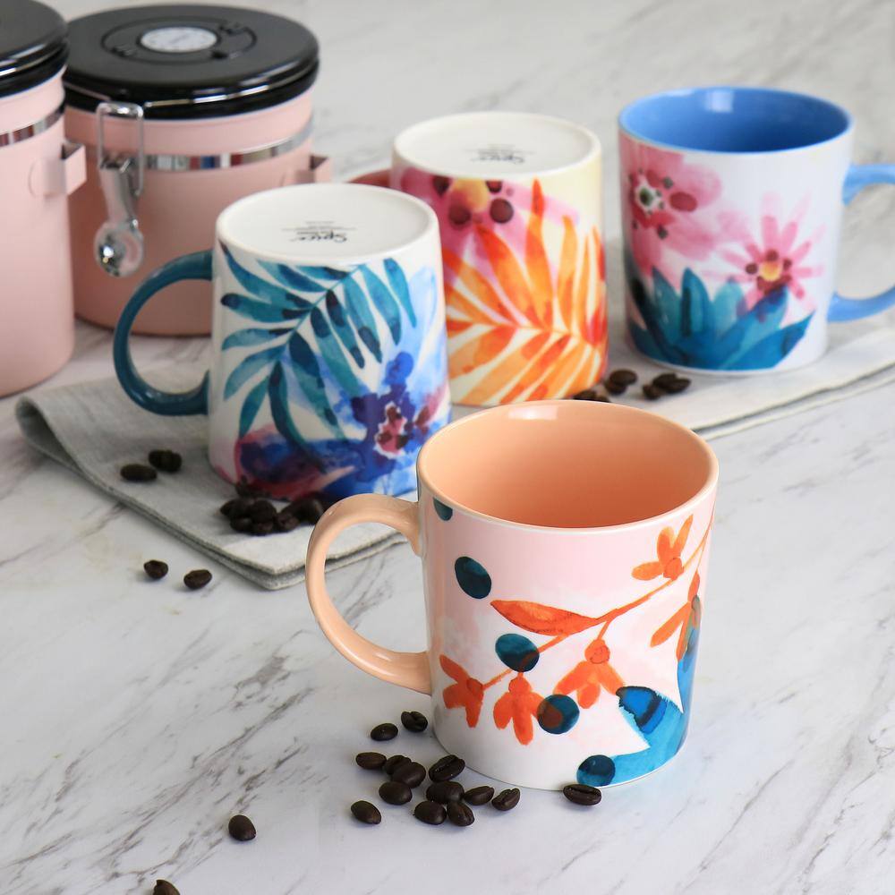 Spice BY TIA MOWRY Goji Blossom Fine Ceramic 4 Piece 17oz Mug Set in Multi Color 985118327M