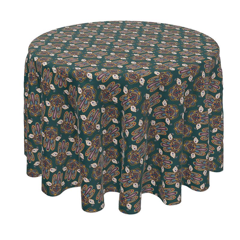 Round Tablecloth， 100% Polyester， 70 Round， Ornamental Hamsa Decoration