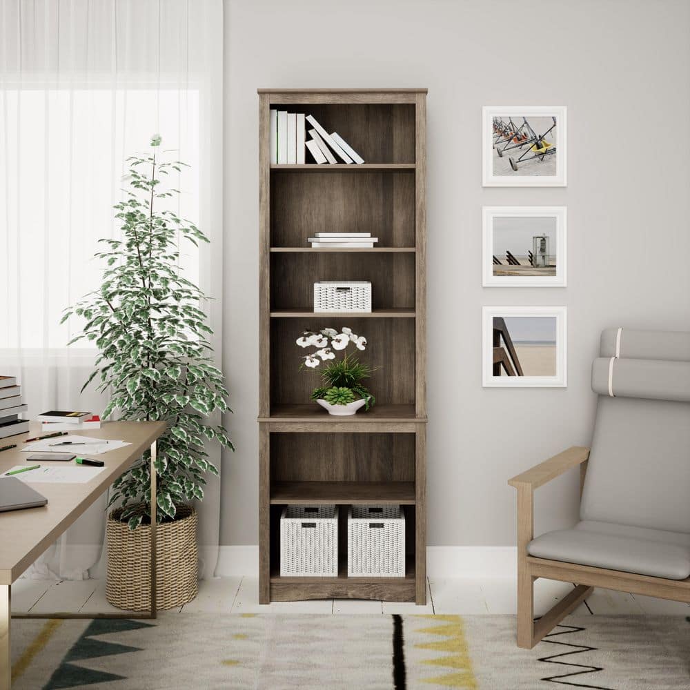 Prepac Home Office 26.25 in. Wide Drifted Gray 6-Shelf Tall Bookcase DSBH-0003-1